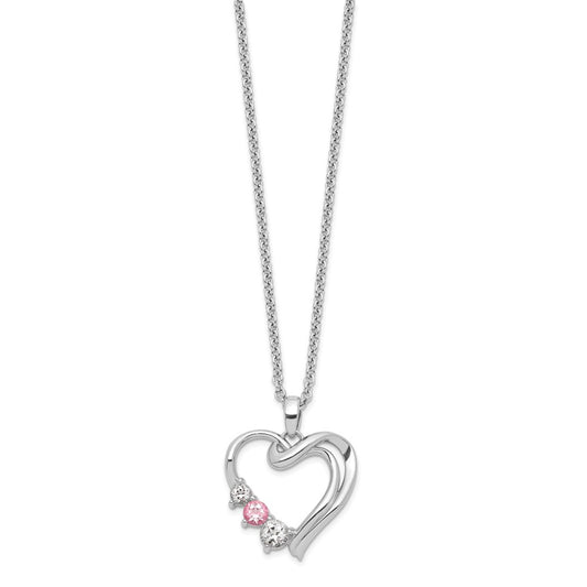 10K White Gold Clear Pink Topaz Heart of Healing Necklace 18"