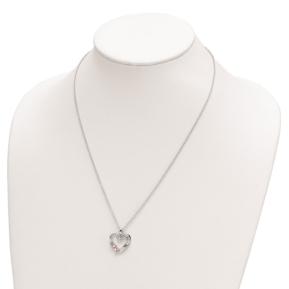 10K White Gold Clear Pink Topaz Heart of Healing Necklace 18"
