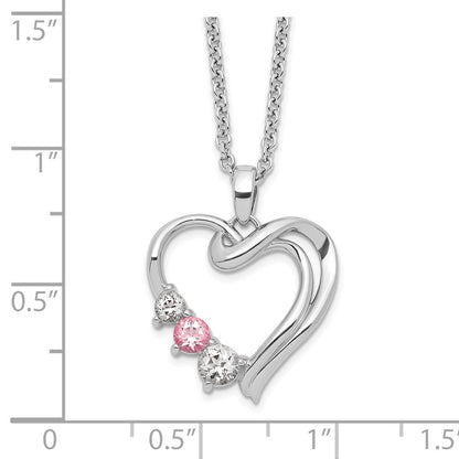10K White Gold Clear Pink Topaz Heart of Healing Necklace 18"