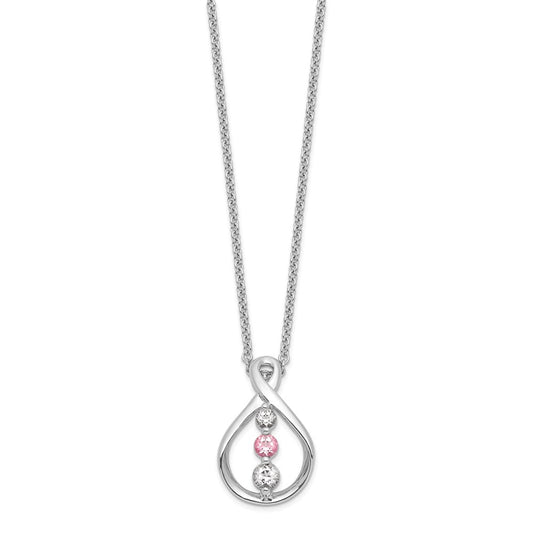 10K White Gold White and Pink Topaz Runzi Necklace 18"