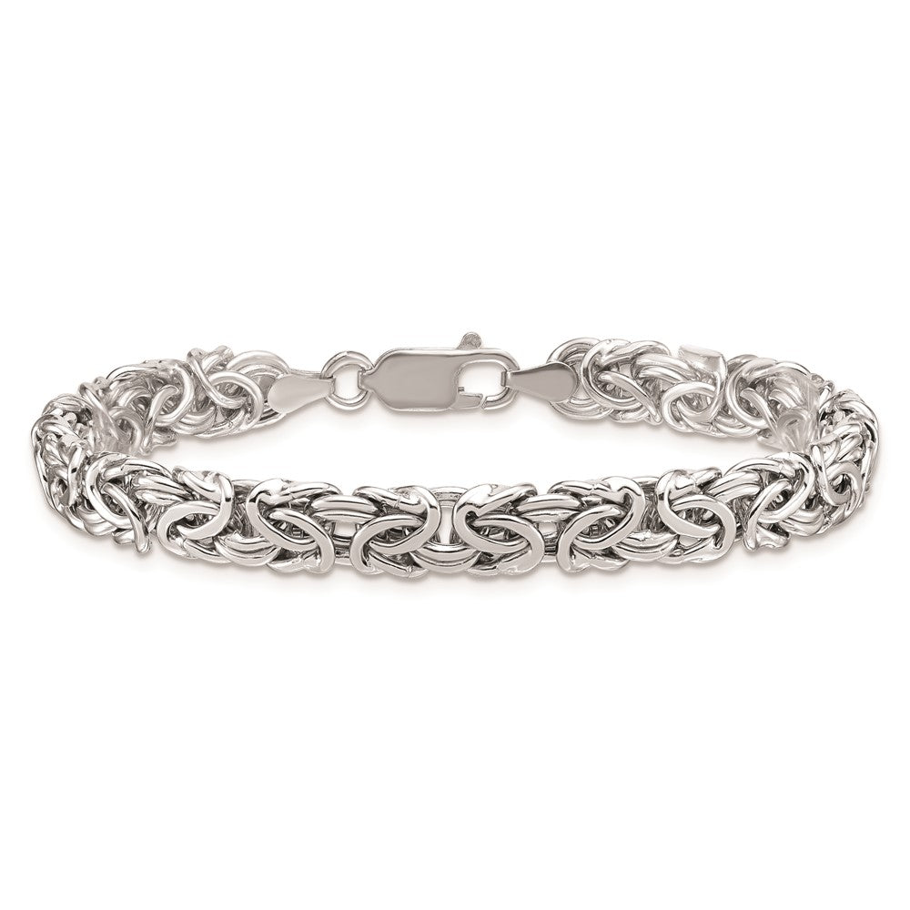 925 Sterling Silver 7.5mm RHP Hollow Byzantine Bracelet 7.5 inch