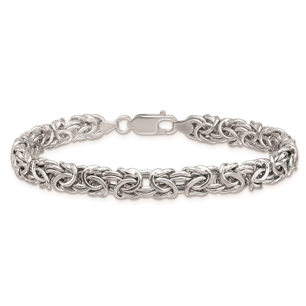 925 Sterling Silver 7.5mm RHP Hollow Byzantine Bracelet 8 inch