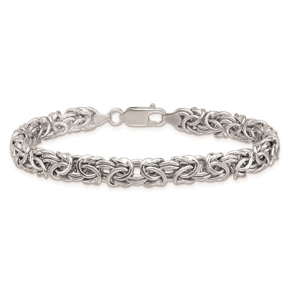 925 Sterling Silver 7.5mm RHP Hollow Byzantine Bracelet 8 inch