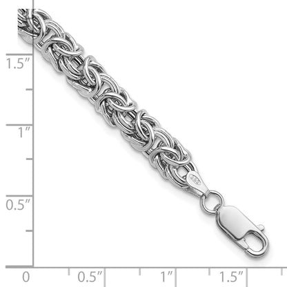 925 Sterling Silver 7.5mm RHP Hollow Byzantine Bracelet 8 inch