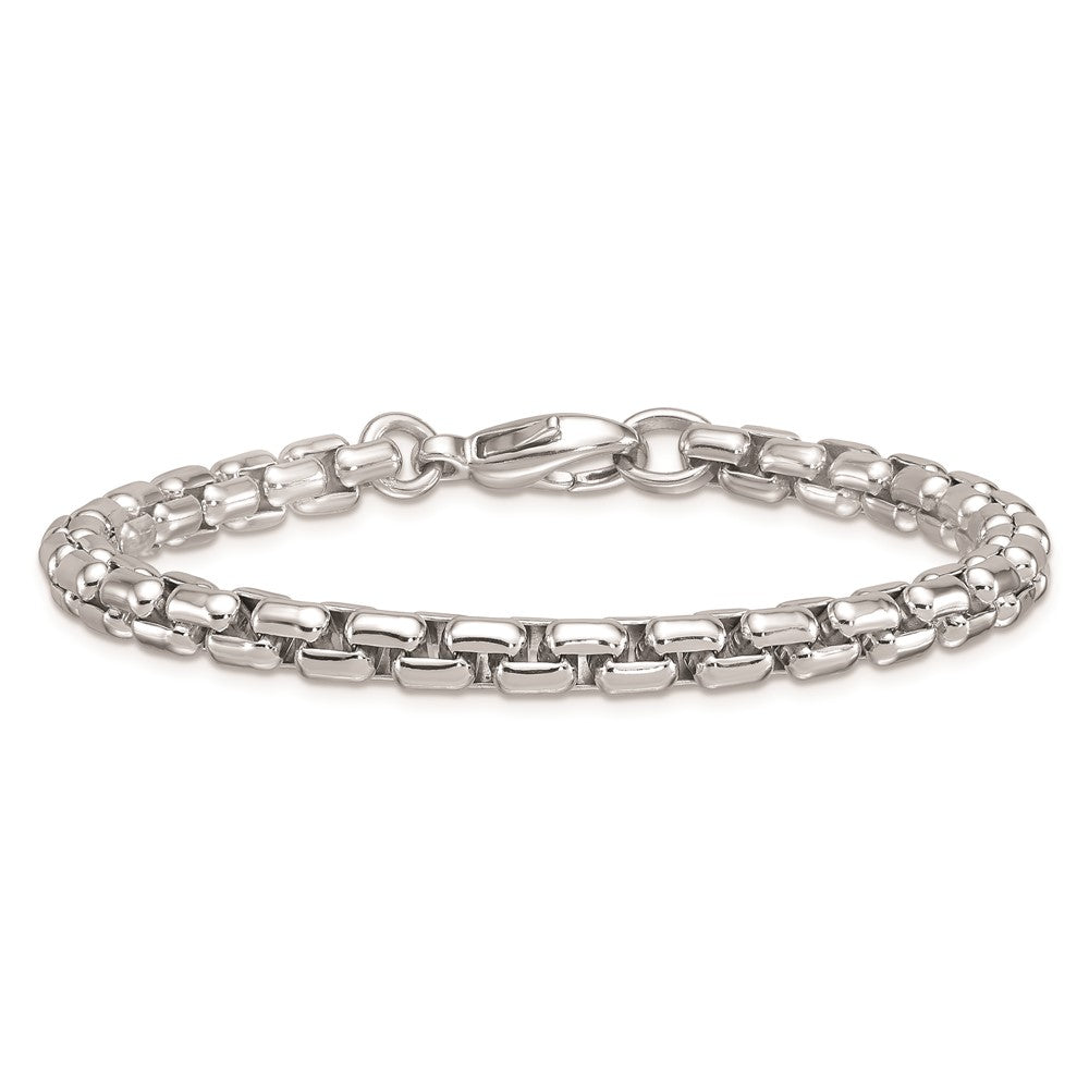 925 Sterling Silver 6mm Rhodium-plated Polished Round Box Chain Bracelet 8 inch