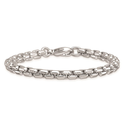 925 Sterling Silver 6mm Rhodium-plated Polished Round Box Chain Bracelet 8 inch