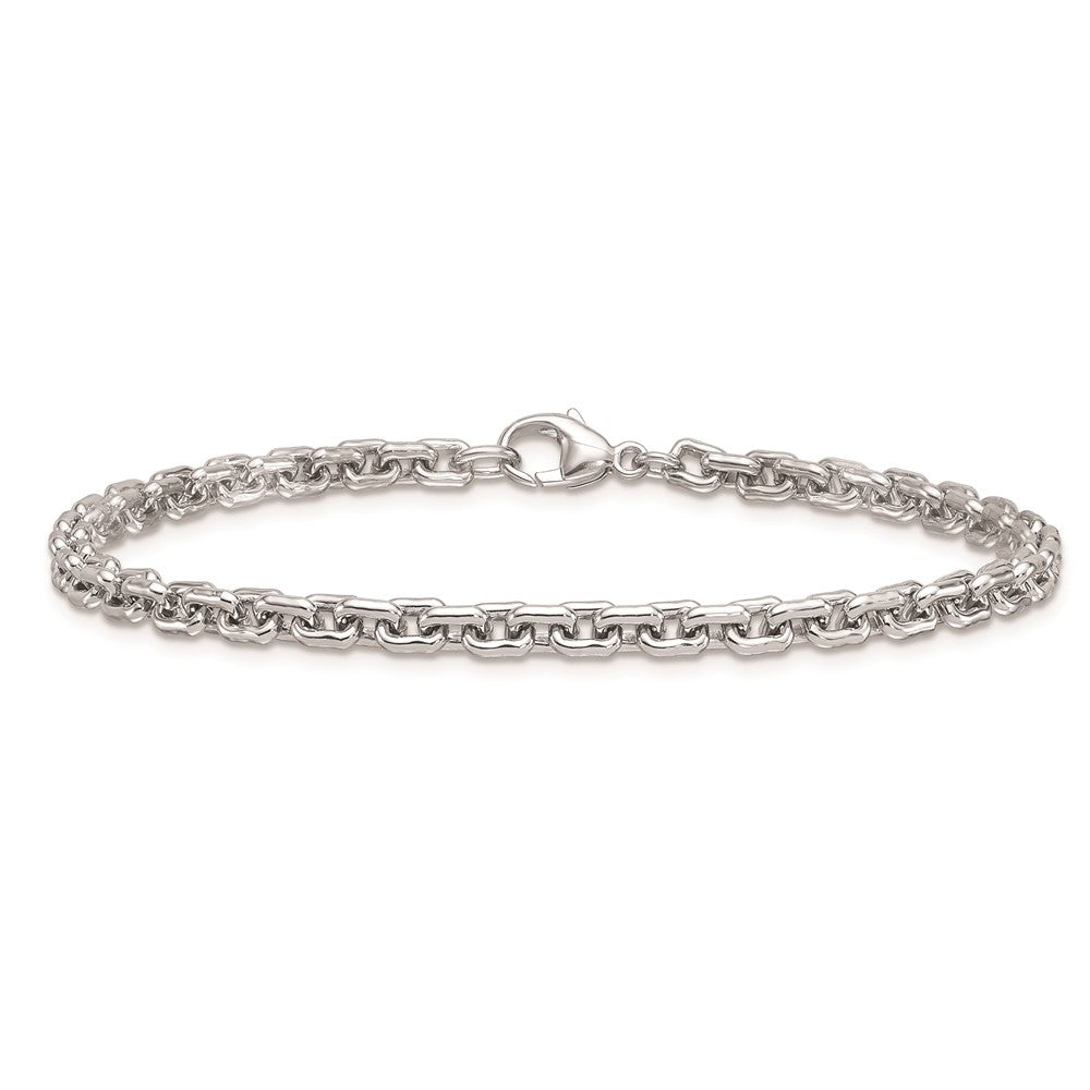 925 Sterling Silver 4mm Rhodium-plated Polished Beveled Cable Chain Bracelet 8 inch