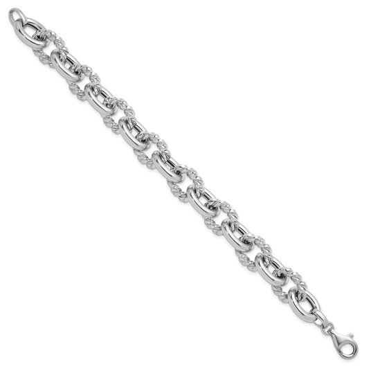 925 Sterling Silver 14.25mm Rhodium-plated Polished & Twisted Oval Link Bracelet 8 inch