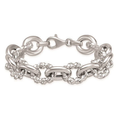 925 Sterling Silver 14.25mm Rhodium-plated Polished & Twisted Oval Link Bracelet 8 inch