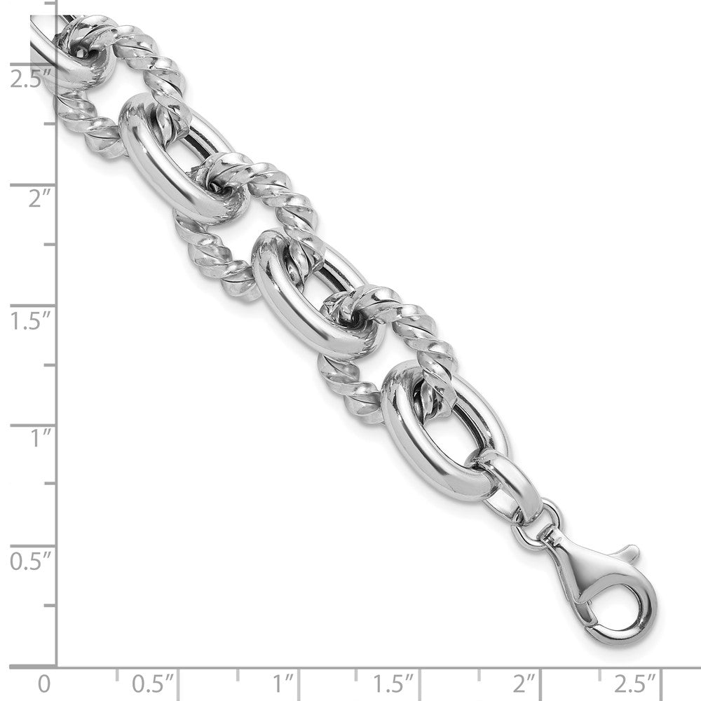 925 Sterling Silver 14.25mm Rhodium-plated Polished & Twisted Oval Link Bracelet 8 inch