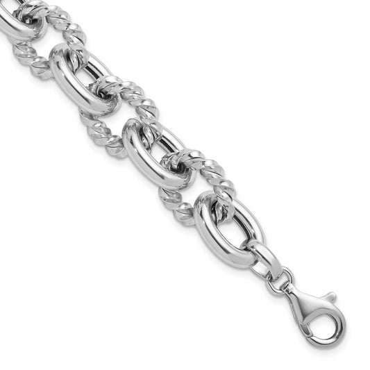 925 Sterling Silver 14.25mm Rhodium-plated Polished & Twisted Oval Link Bracelet 8 inch