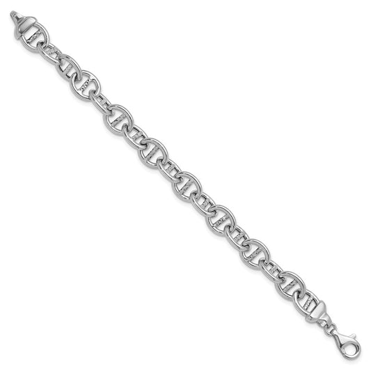 925 Sterling Silver 11.8mm Rhodium-plated Polished & Textured Anchor Link Bracelet 8 inch