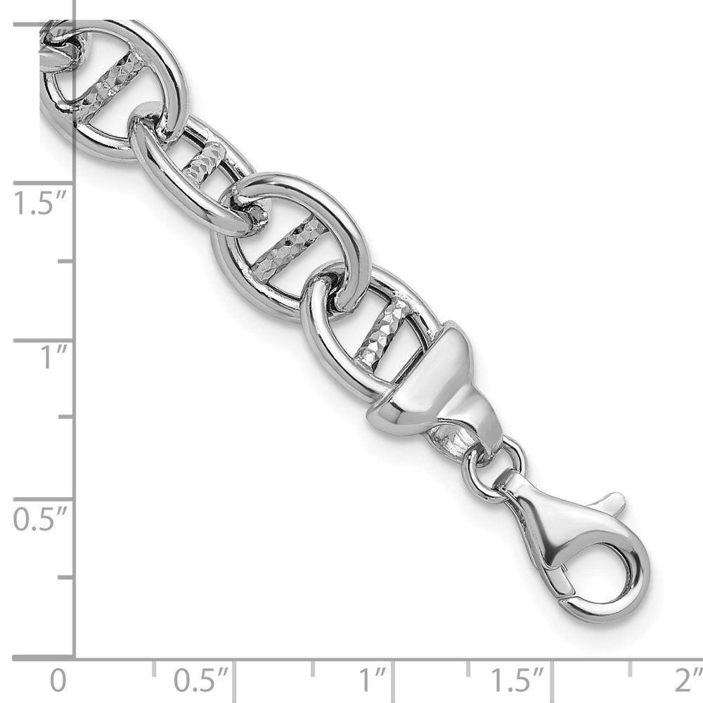 925 Sterling Silver 11.8mm Rhodium-plated Polished & Textured Anchor Link Bracelet 8 inch