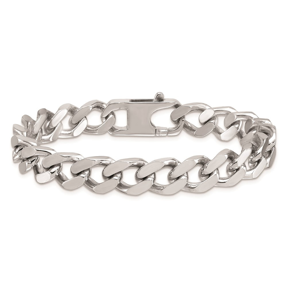 925 Sterling Silver 10mm Rhodium-plated Polished Curb Chain Bracelet 8 inch