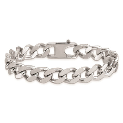 925 Sterling Silver 10mm Rhodium-plated Polished Curb Chain Bracelet 8 inch