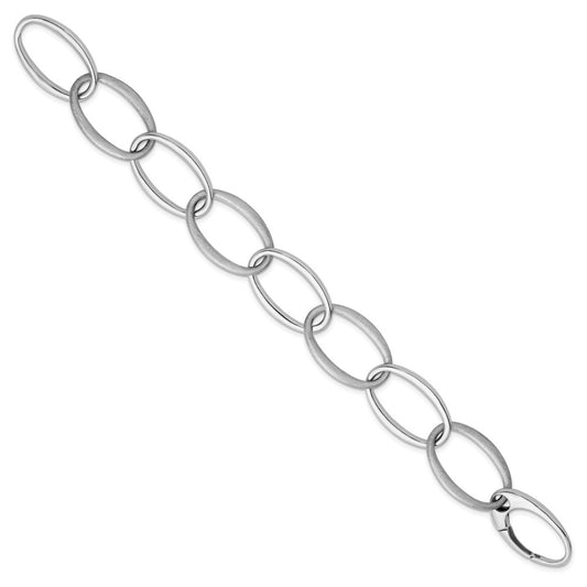 925 Sterling Silver 18mm Rhodium-plated Oval Link Bracelet 8 inch