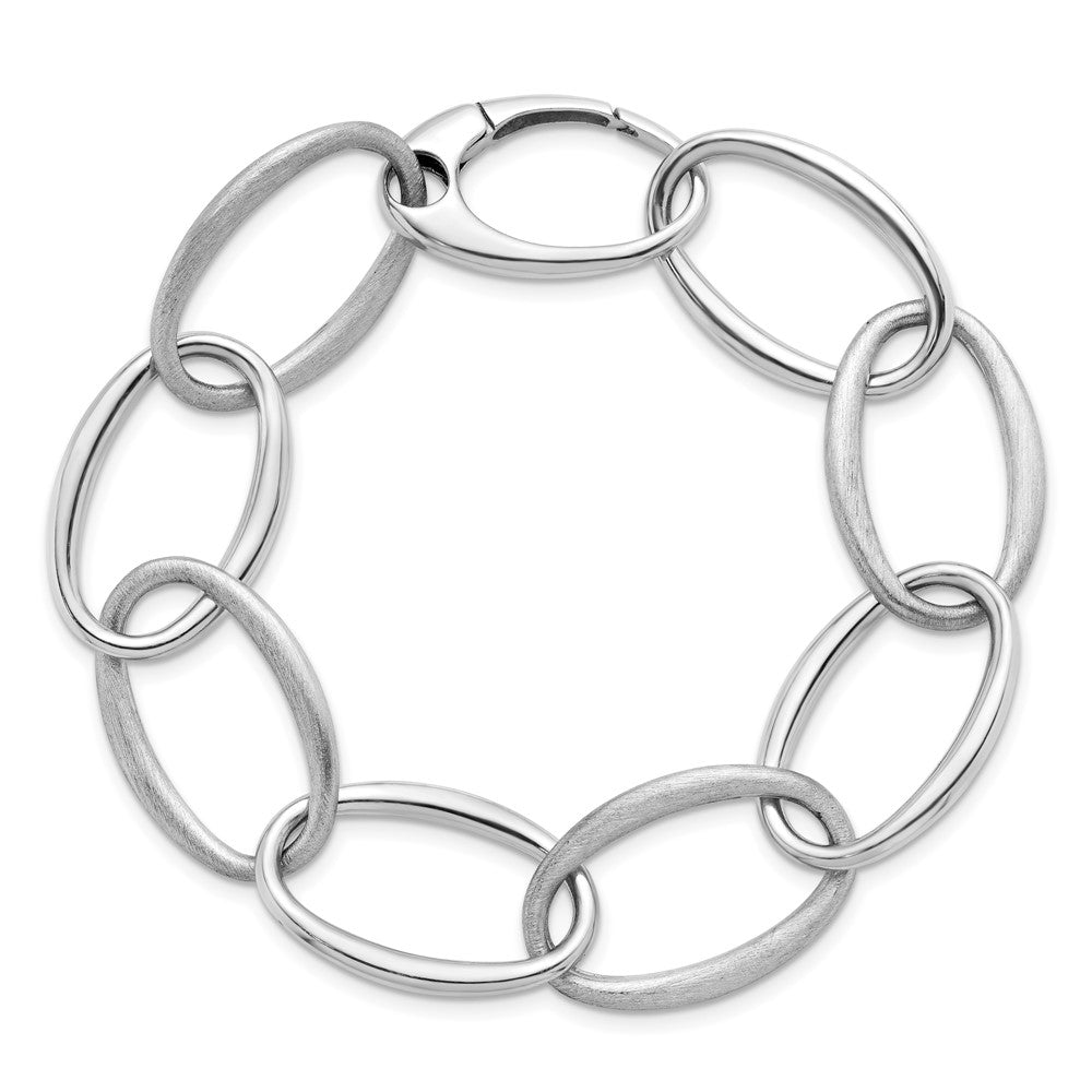 925 Sterling Silver 18mm Rhodium-plated Oval Link Bracelet 8 inch