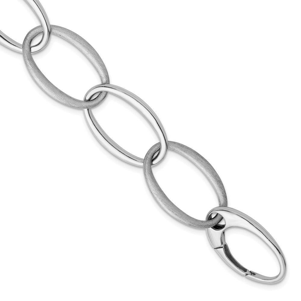 925 Sterling Silver 18mm Rhodium-plated Oval Link Bracelet 8 inch