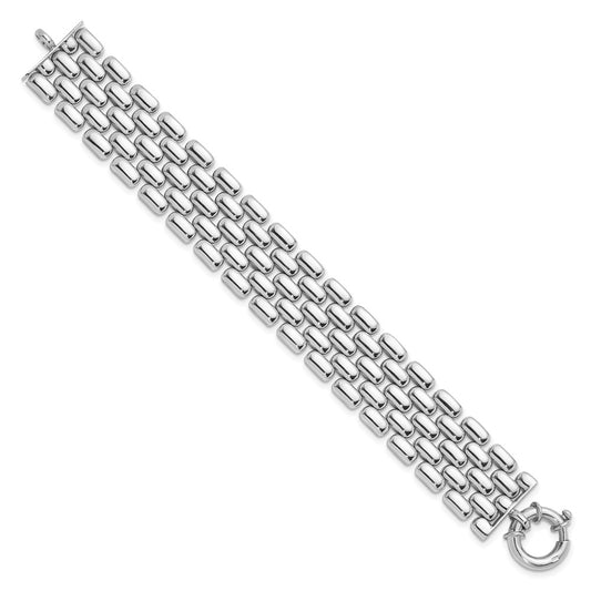 925 Sterling Silver 22.5mm Rhodium-plated 5-row Fancy Bracelet 7.5 inch