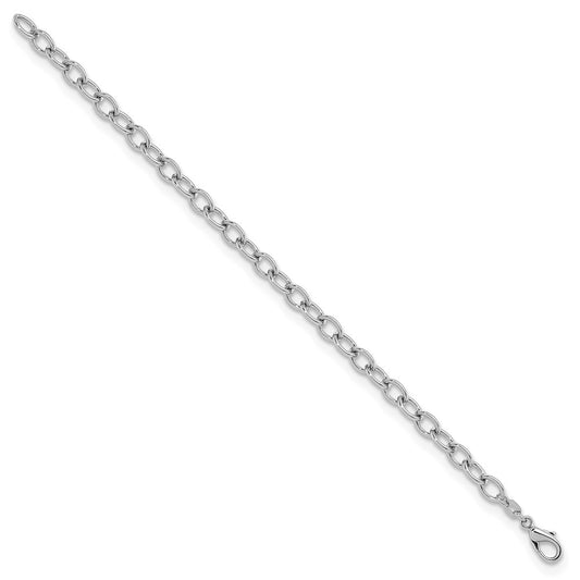 925 Sterling Silver 6mm Rhodium-plated Polished Oval Link Chain Bracelet 7.5 inch