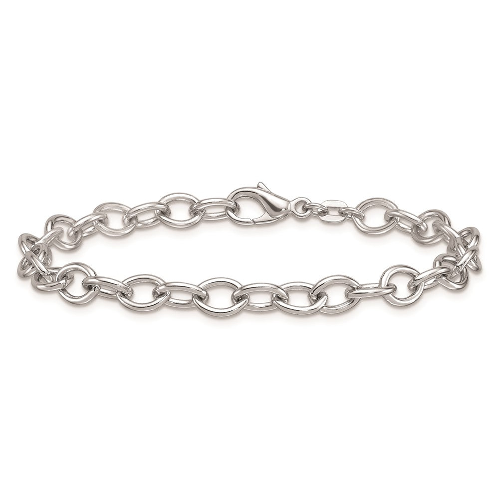 925 Sterling Silver 6mm Rhodium-plated Polished Oval Link Chain Bracelet 7.5 inch