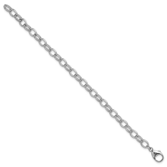 925 Sterling Silver 6.5mm Rhodium-plated Oval Link Bracelet 8 inch