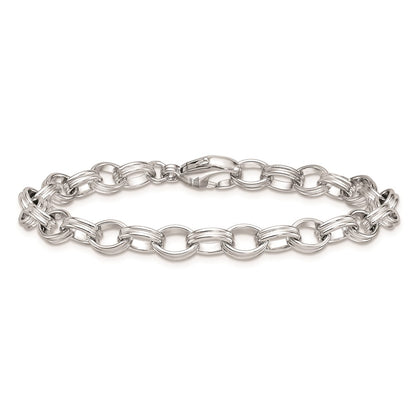 925 Sterling Silver 6.5mm Rhodium-plated Oval Link Bracelet 7.5 inch