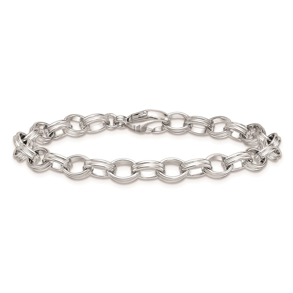 925 Sterling Silver 6.5mm Rhodium-plated Oval Link Bracelet 8 inch