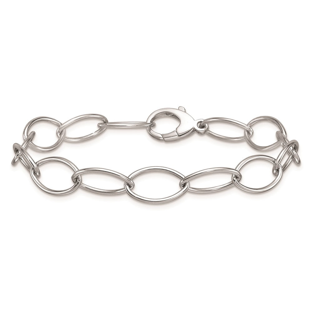 925 Sterling Silver 9.2mm Rhodium-plated Polished 9. Oval Link Chain Bracelet 8 inch