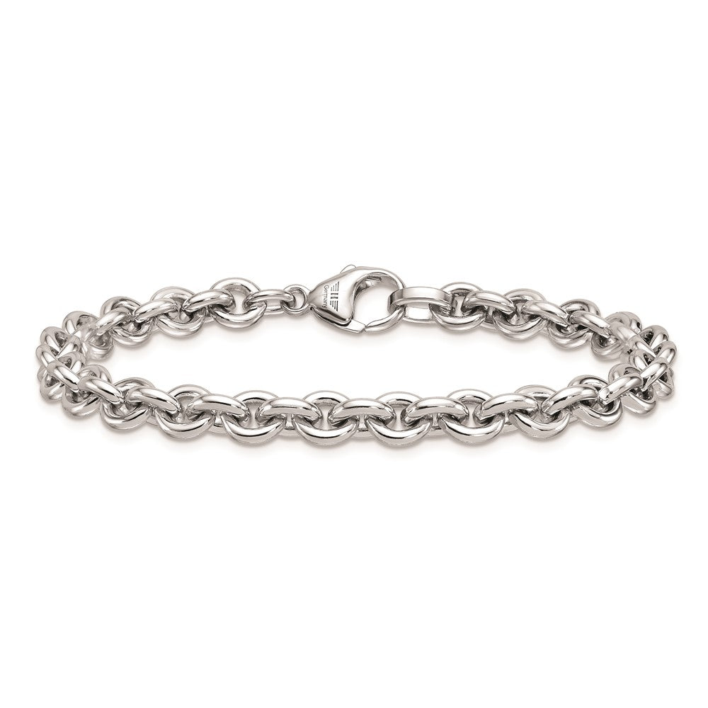 925 Sterling Silver 6.8mm Rhodium-plated Polished Rolo Chain Bracelet 8 inch