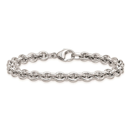 925 Sterling Silver 6.8mm Rhodium-plated Polished Rolo Chain Bracelet 8 inch
