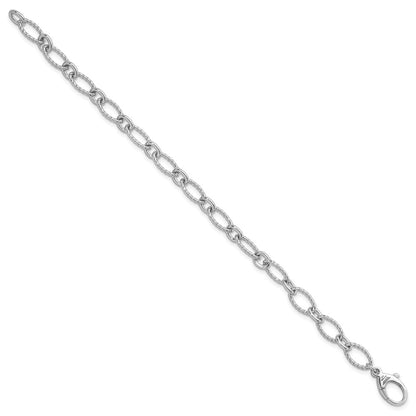 925 Sterling Silver 7.5mm Rhodium-plated Polished and Twisted Oval Link Chain Bracelet 8 inch