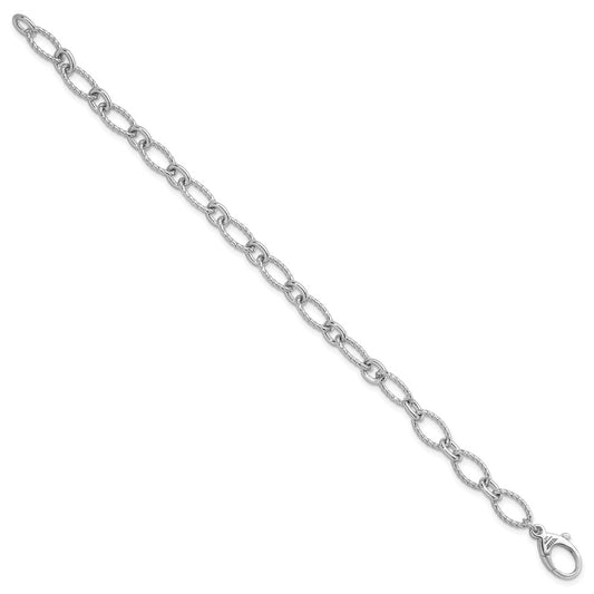 925 Sterling Silver 7.5mm Rhodium-plated Polished and Twisted Oval Link Chain Bracelet 8 inch