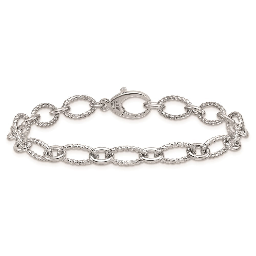 925 Sterling Silver 7.5mm Rhodium-plated Polished and Twisted Oval Link Chain Bracelet 8 inch