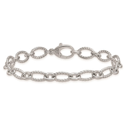 925 Sterling Silver 7.5mm Rhodium-plated Polished and Twisted Oval Link Chain Bracelet 8 inch