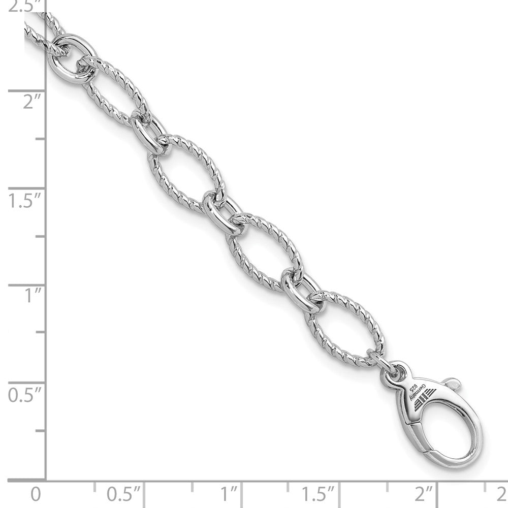 925 Sterling Silver 7.5mm Rhodium-plated Polished and Twisted Oval Link Chain Bracelet 8 inch
