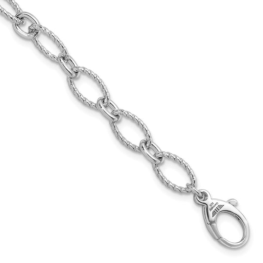 925 Sterling Silver 7.5mm Rhodium-plated Polished and Twisted Oval Link Chain Bracelet 8 inch