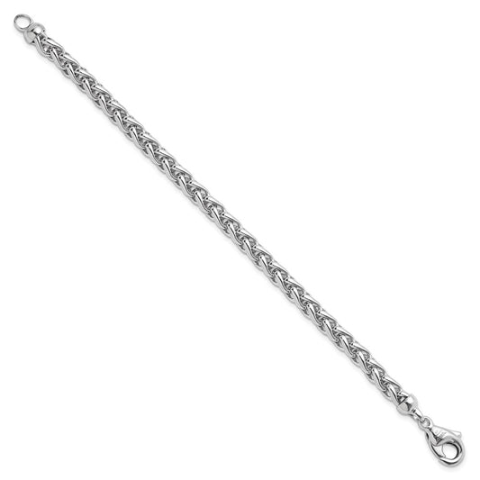 925 Sterling Silver 6mm Rhodium-plated Polished Wheat Chain Bracelet 8 inch