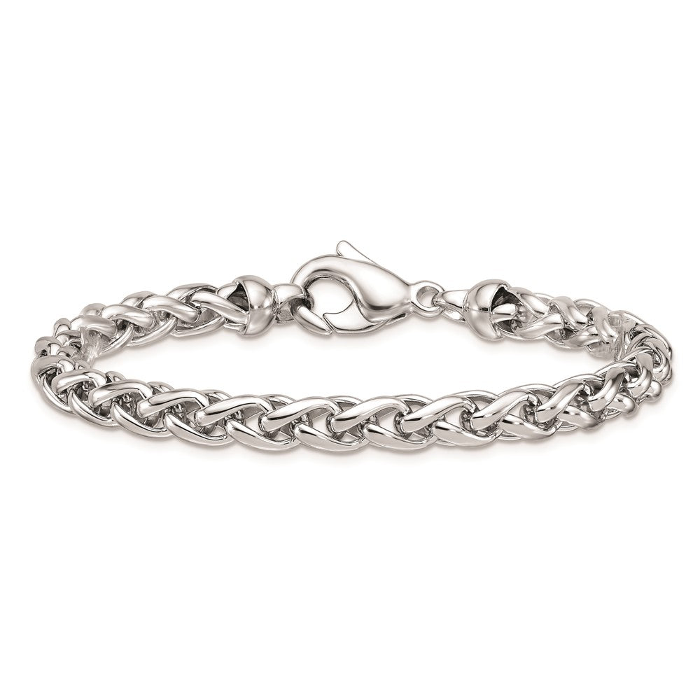 925 Sterling Silver 6mm Rhodium-plated Polished Wheat Chain Bracelet 8 inch