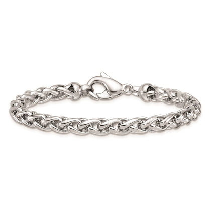 925 Sterling Silver 6mm Rhodium-plated Polished Wheat Chain Bracelet 8 inch