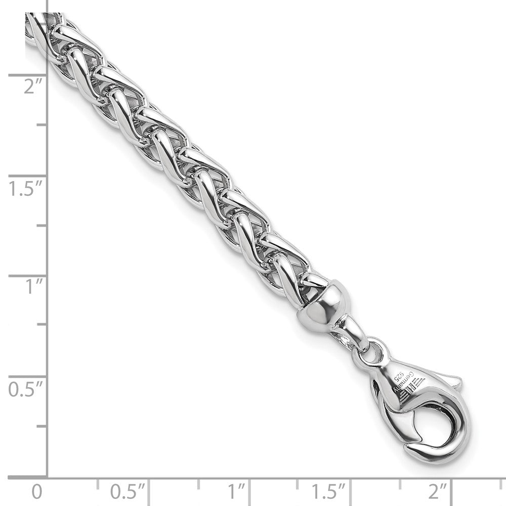 925 Sterling Silver 6mm Rhodium-plated Polished Wheat Chain Bracelet 8 inch