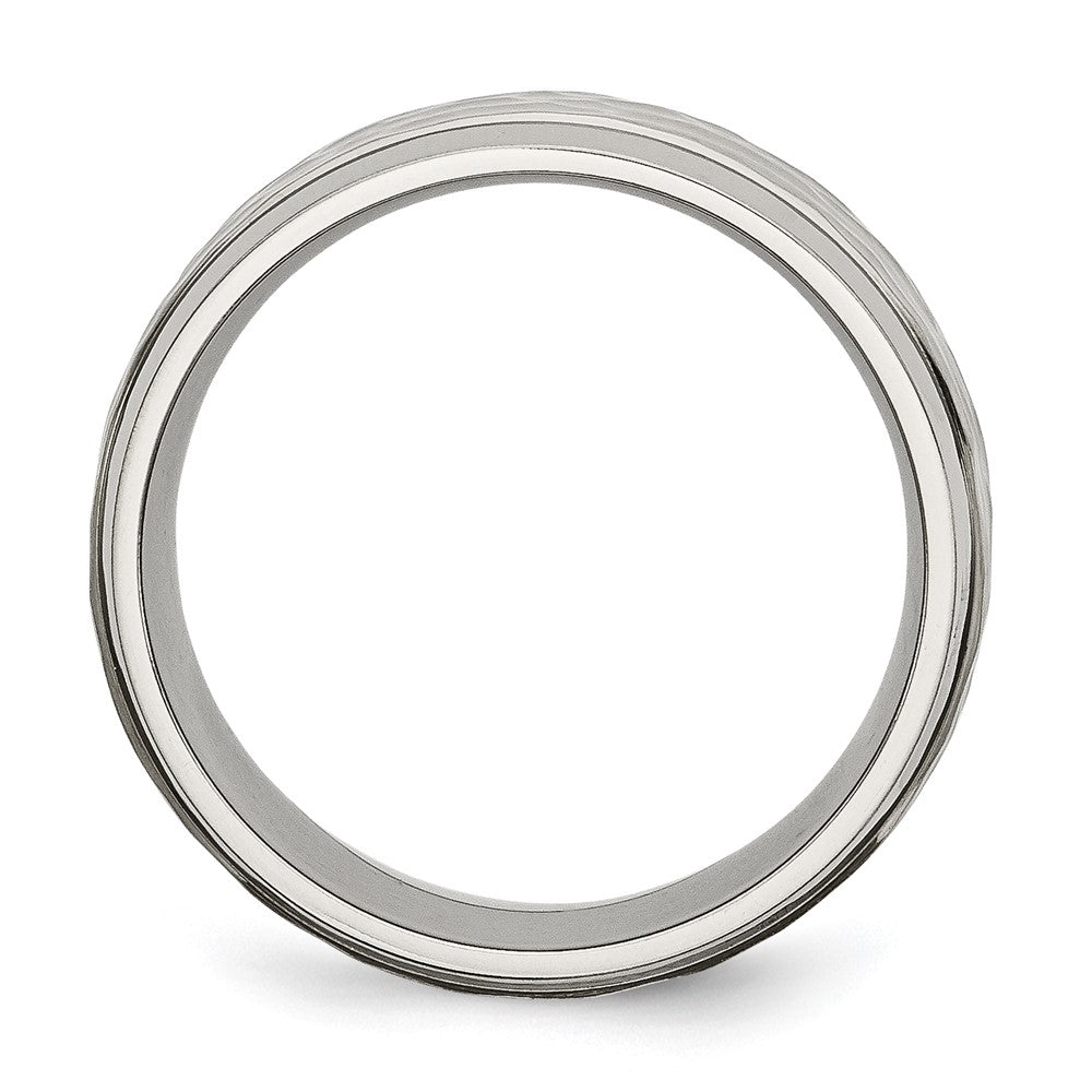 Titanium Polished and Hammered 8mm Beveled Edge Band Ring