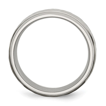 Titanium Polished and Hammered 8mm Beveled Edge Band Ring