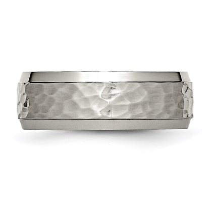 Titanium Polished and Hammered 8mm Beveled Edge Band Ring
