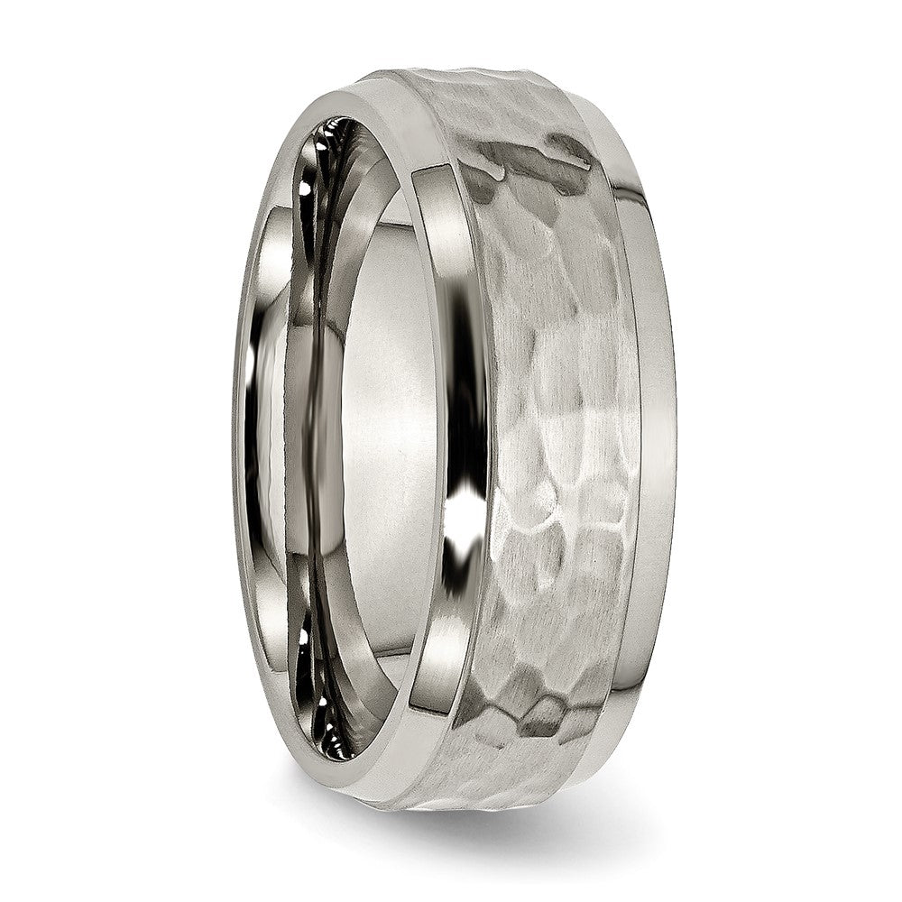 Titanium Polished and Hammered 8mm Beveled Edge Band Ring