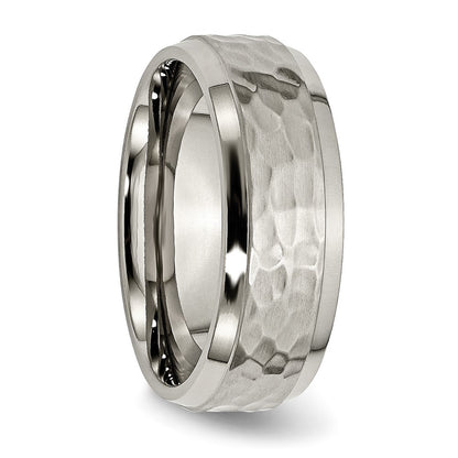 Titanium Polished and Hammered 8mm Beveled Edge Band Ring