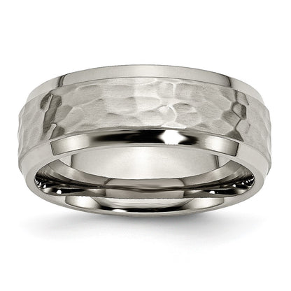 Titanium Polished and Hammered 8mm Beveled Edge Band Ring