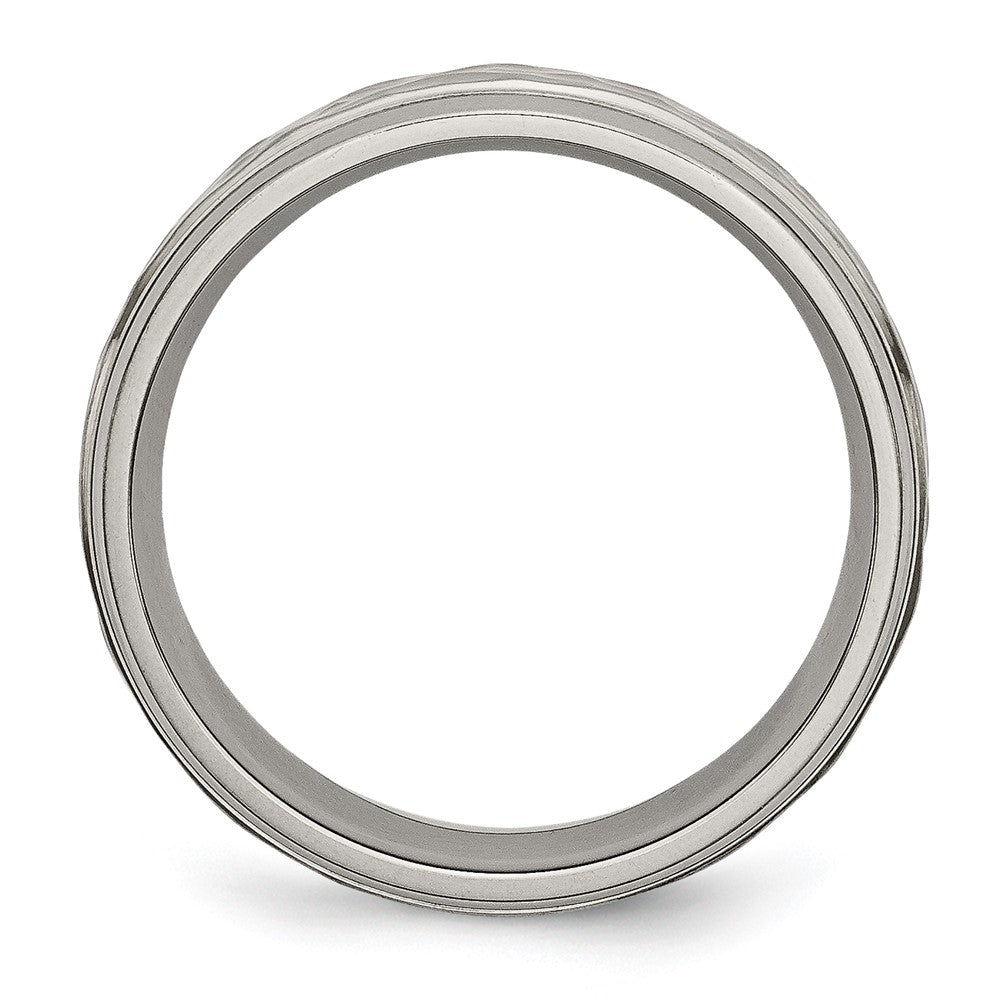 Titanium Polished and Hammered 7mm Grooved Edge Band Ring