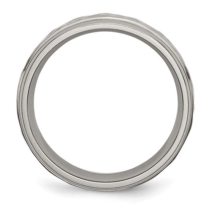 Titanium Polished and Hammered 7mm Grooved Edge Band Ring