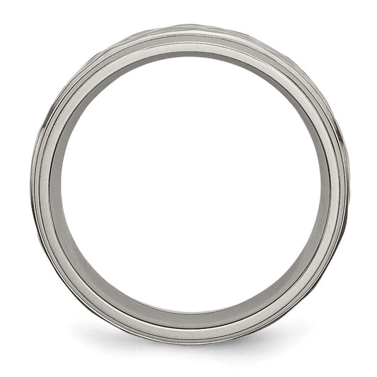 Titanium Polished and Hammered 7mm Grooved Edge Band Ring